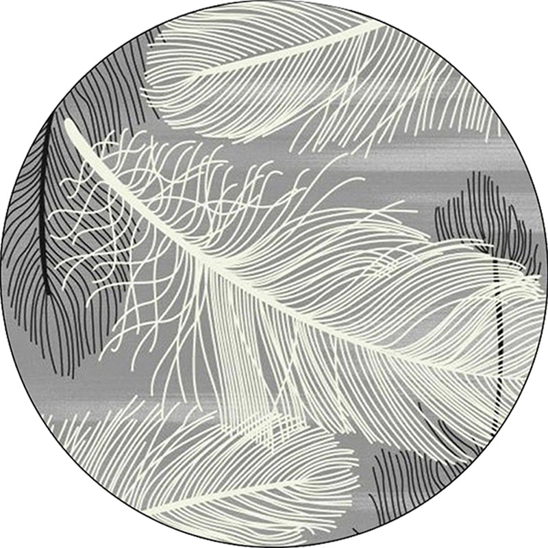 BowLift | Gray and Black Tropical Carpet Mainly Polyester Feather Print Carpet Washable Non-Slip Back Carpet for Living Room