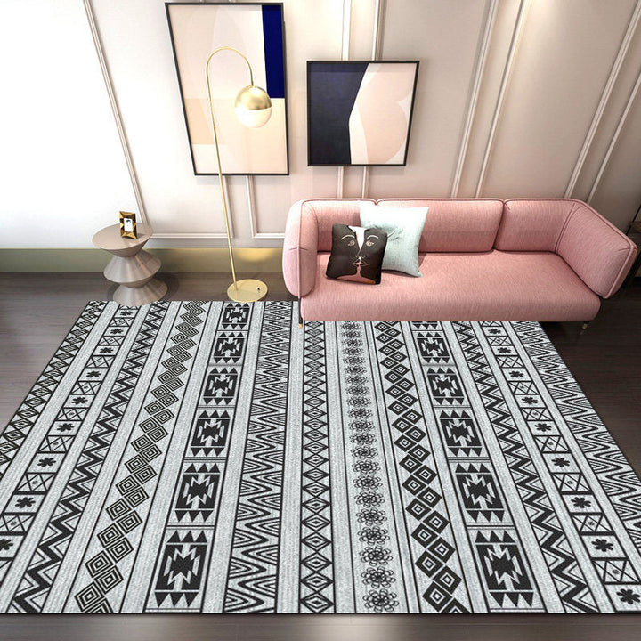 BowLift | Southwest Living Room Rug in Gray Stripe Flower Geometry Print Rug Polyester Non-Slip Back Area Rug