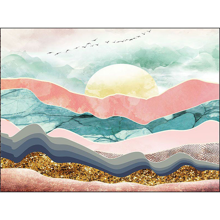 BowLift | Novelty Living Room Carpet Colorful Mountain Sun Bird Print Carpet Polyester Pet Friendly Stain Resistant Area Rug