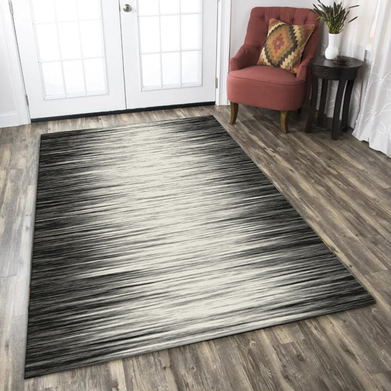 Modern Living Room Rug in Ivory and Black Abstract Oil Painting Lines Print Rug Polyester Non-Slip Washable Area Rug | Bowlift