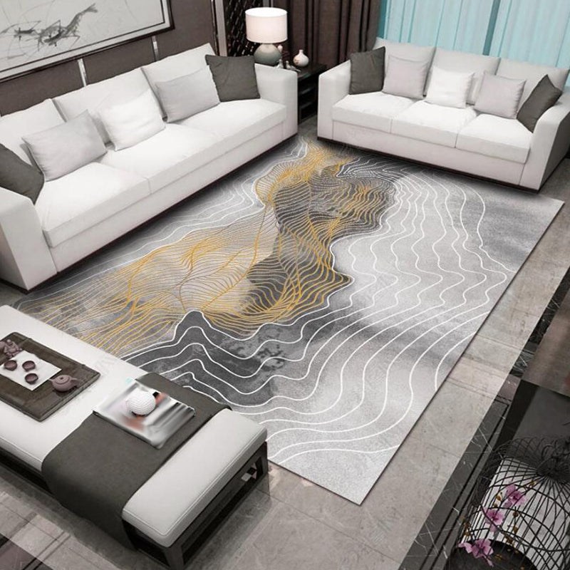 BowLift | Gray Bedroom Rug Modern Abstract Swirl Pattern Rug Polyester Machine Washable Non-Slip Back Rug