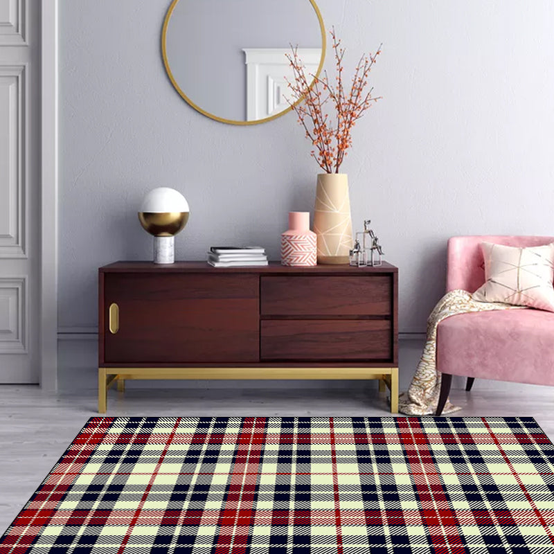 Minimalist modern rug in yellow check pattern rug polyester non-slip backing rug for home decor | Bowlift