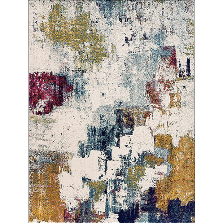 Ivory Bedroom Rug Modern Abstract Oil Painting Pattern Rug Polyester Stain Resistant Machine Washable Rug | Bowlift