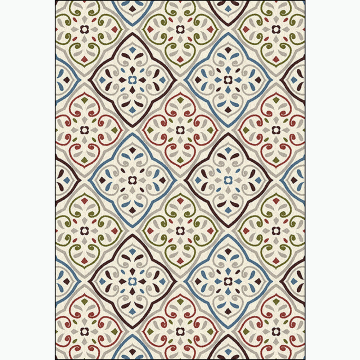 BowLift | Ivory Bedroom Carpet Moroccan Motif Pattern Carpet Polyester Washable Stain Resistant Carpet