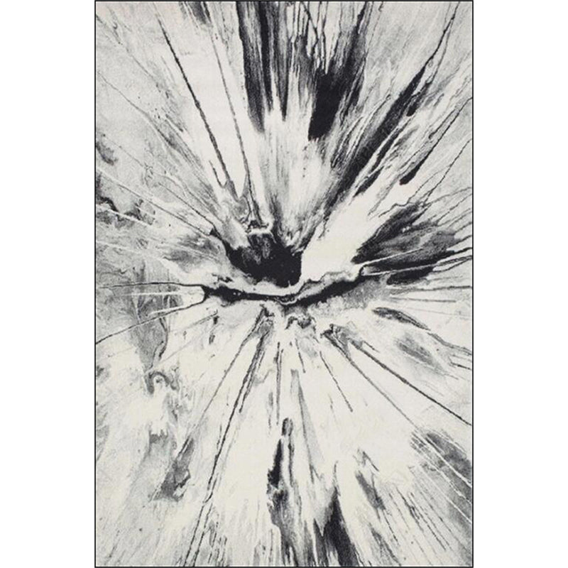 Modern living room rug in white Abstract ink painting print rug Polyester Washable Non-slip backing rug | Bowlift