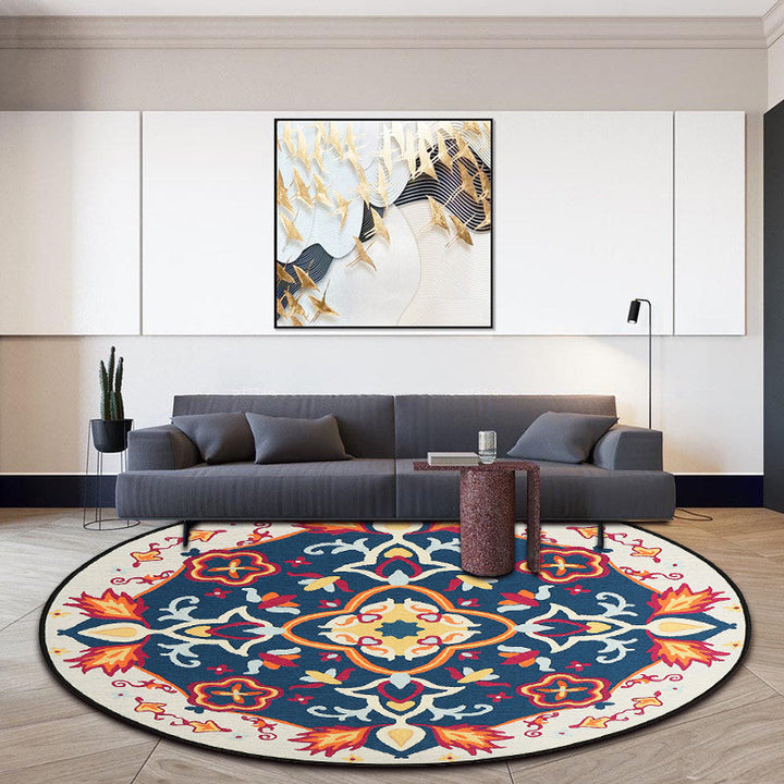 BowLift | Moroccan Living Room Rug in Blue Floral Pattern Rug Polyester Machine Washable Area Rug