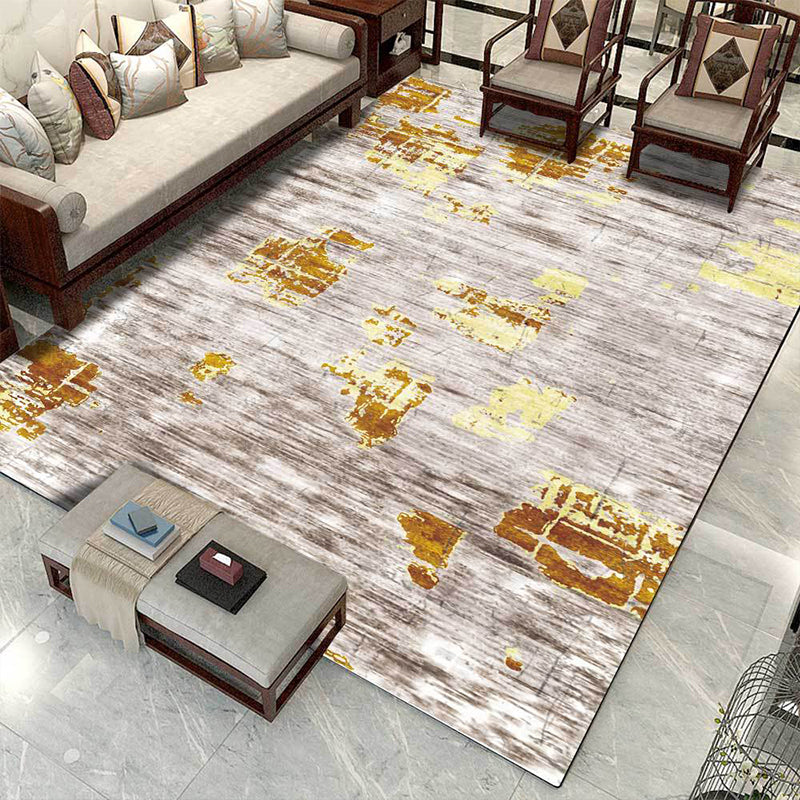 BowLift | Industrial Space Dye Print Carpet Yellow and Gray Polyester Carpet Machine Washable Non-Slip Back Floor Mat for Bedroom