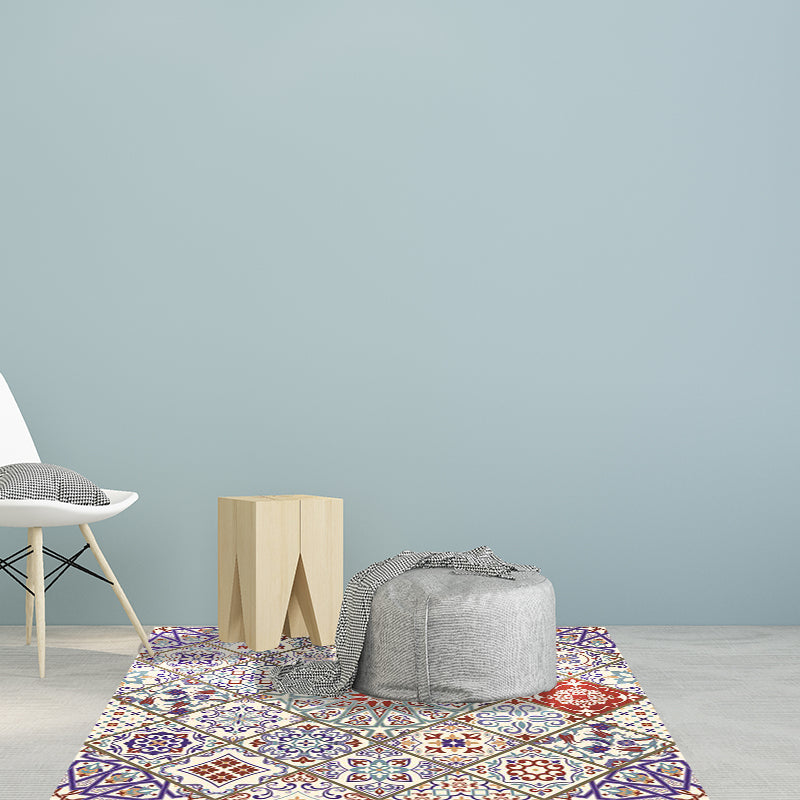 Ivory Bedroom Rug Moroccan Floral Geometric Pattern Area Rug Polyester Non-Slip Pet-Friendly Rug | Bowlift