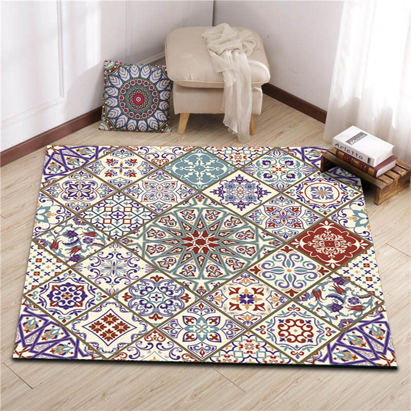 Ivory Bedroom Rug Moroccan Floral Geometric Pattern Area Rug Polyester Non-Slip Pet-Friendly Rug | Bowlift