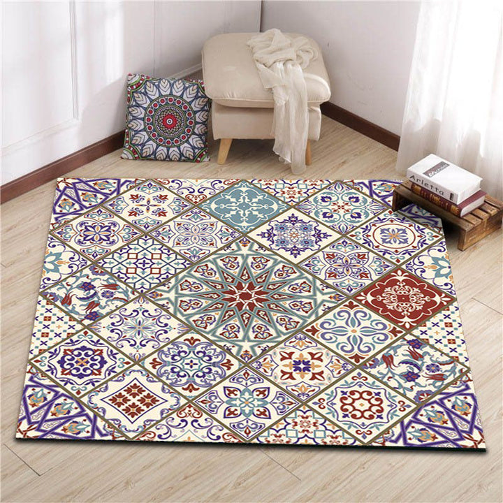 Ivory Bedroom Rug Moroccan Floral Geometric Pattern Area Rug Polyester Non-Slip Pet-Friendly Rug | Bowlift