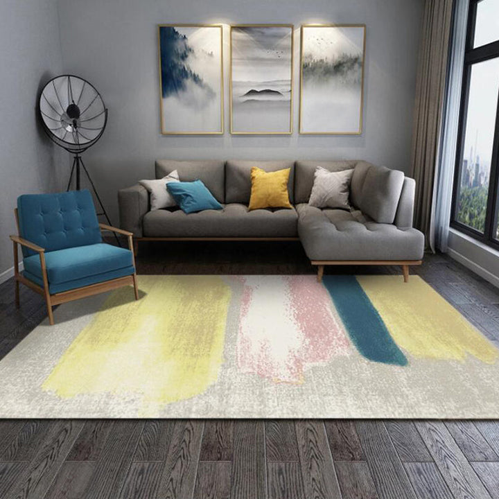 Gray Bedroom Rug Modern Abstract Painting Pattern Area Rug Polyester Stain Resistant Machine Washable Rug | Bowlift