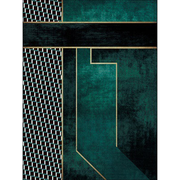 Simple modern carpet in green diamond irregular shape pattern carpet polyester washable non-slip carpet for home decor | Bowlift