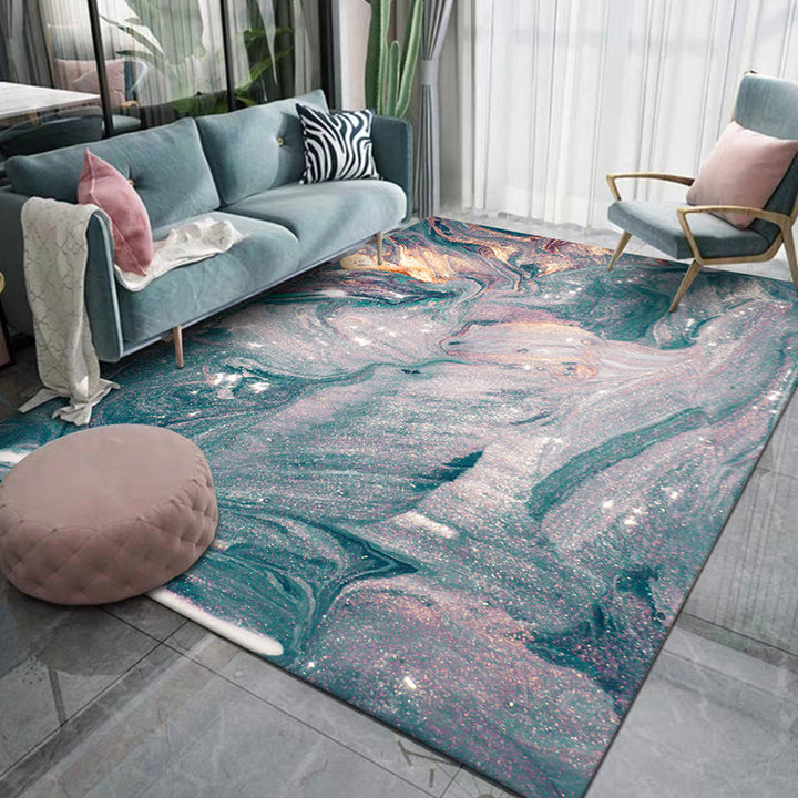 Green and blue bedroom rug modern abstract water pattern rug made of polyester pet-friendly washable rug | Bowlift
