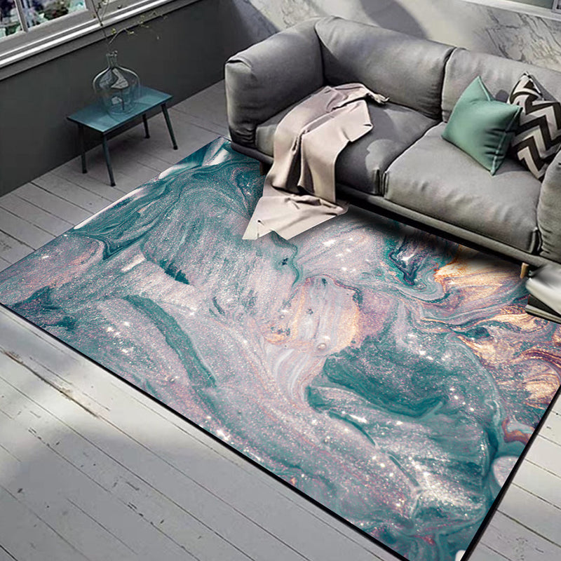Green and blue bedroom rug modern abstract water pattern rug made of polyester pet-friendly washable rug | Bowlift