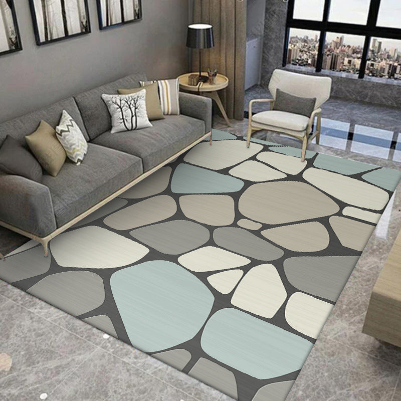BowLift | Novelty Living Room Carpet in Gray Stone Irregular Shape Print Carpet Polyester Non-slip Back Stain-resistant Carpet
