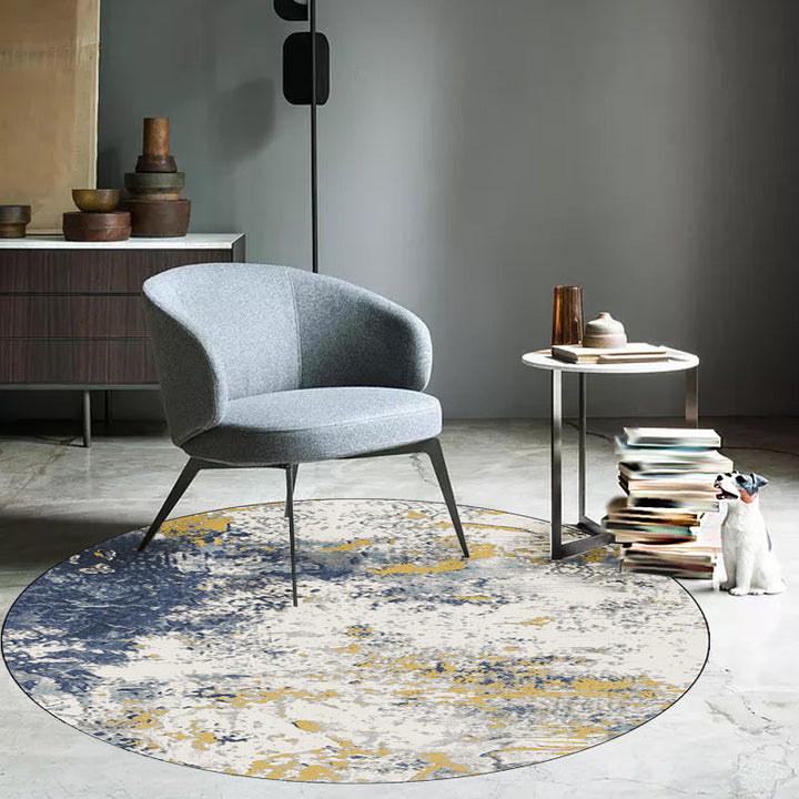 Minimalist modern rug white abstract ink painting pattern rug polyester washable pet-friendly rug for home decor | Bowlift