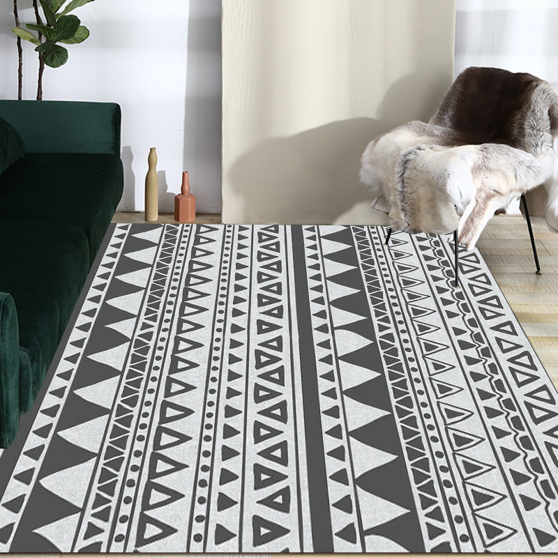 BowLift | Gray and Black Bedroom Rug Southwest Stripes Dots Triangle Pattern Area Rug Polyester Non-Slip Back Rug