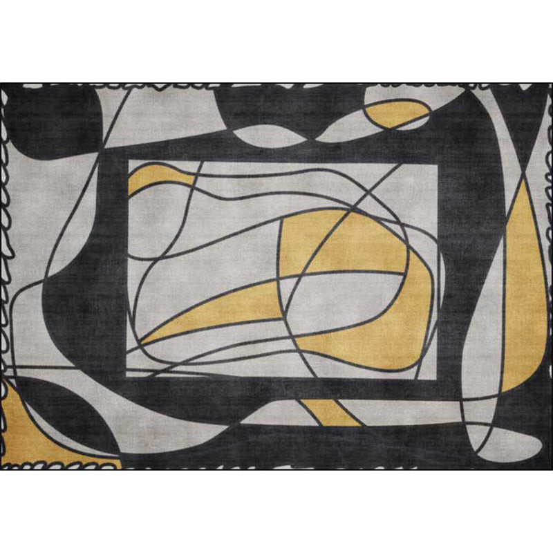 BowLift | Novelty Living Room Rug in Gray Colorblock Line Print Rug Polyester Machine Washable Area Rug