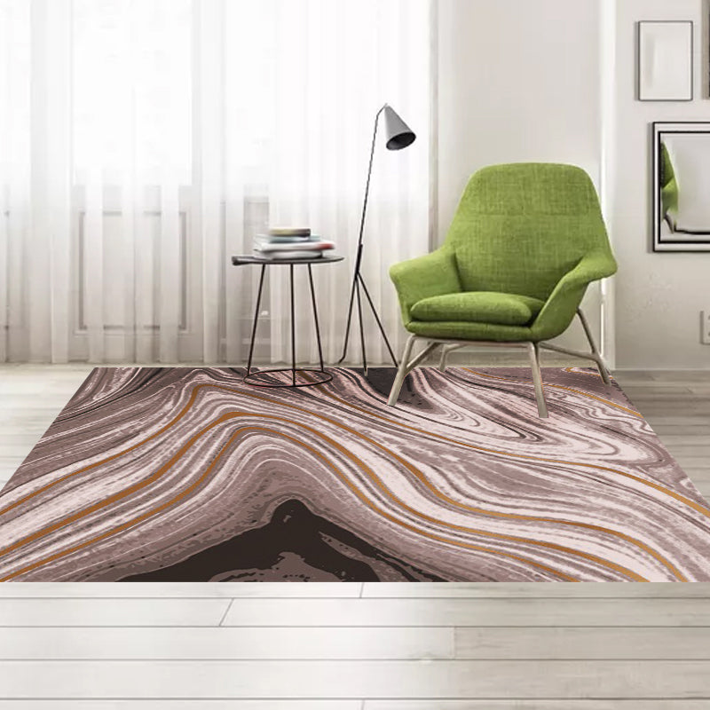 Brown Bedroom Carpet Modern Abstract Twisted Lines Pattern Area Rug Polyester Non-Slip Back Washable Rug | Bowlift
