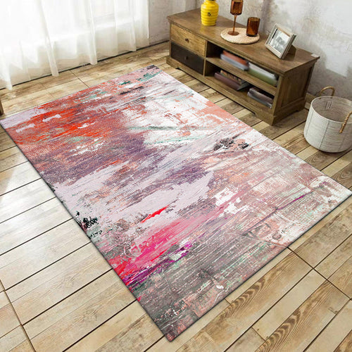 Pink Bedroom Rug Modern Abstract Oil Painting Pattern Area Rug Polyester Non-Slip Back Machine Washable Rug | Bowlift