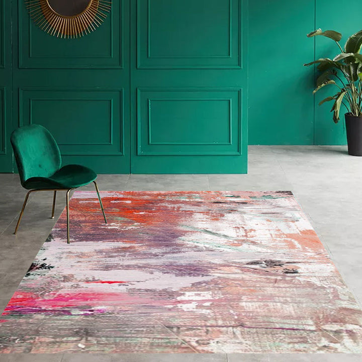 Pink Bedroom Rug Modern Abstract Oil Painting Pattern Area Rug Polyester Non-Slip Back Machine Washable Rug | Bowlift