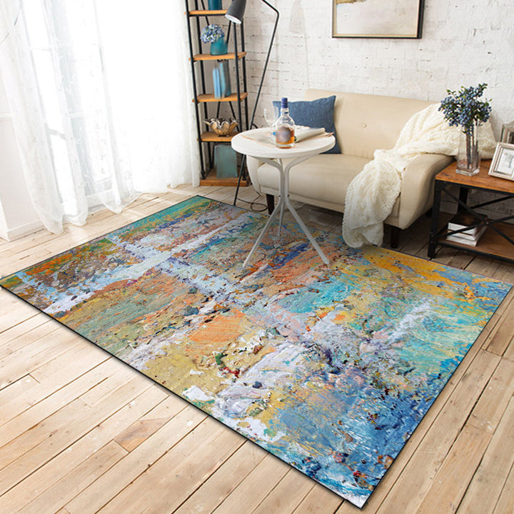 Colorful bedroom carpet Modern abstract oil painting pattern area rug Polyester non-slip machine washable rug | Bowlift