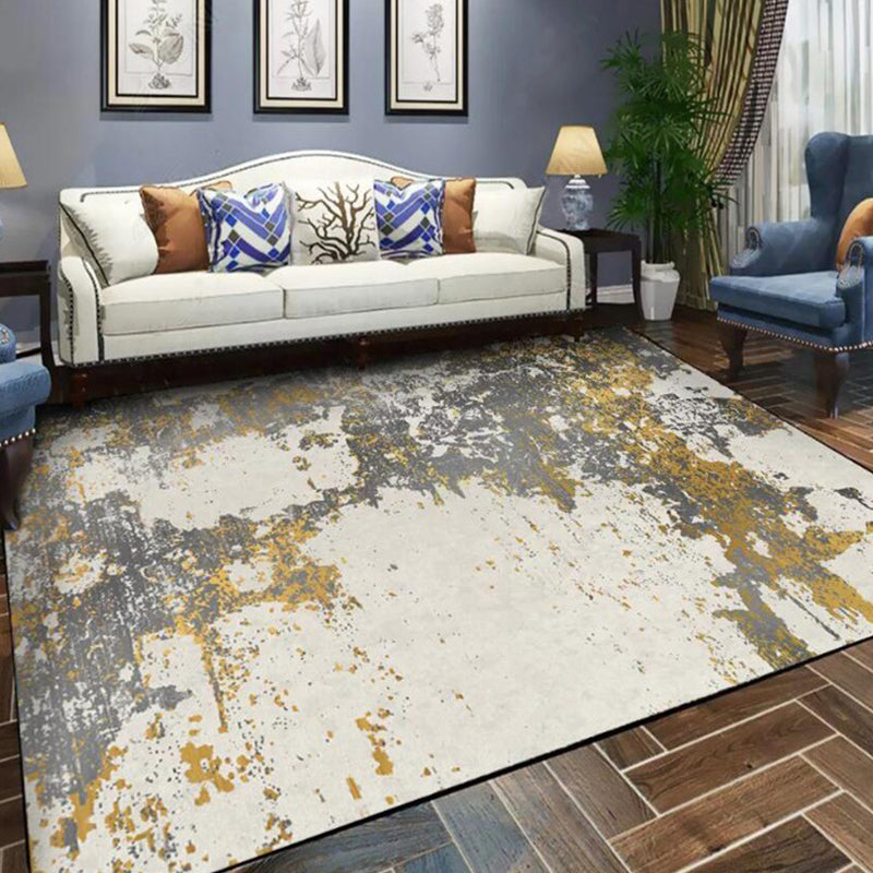 Yellow and gray bedroom rug modern abstract ink painting patterned area rug made of polyester with non-slip backing washable rug | Bowlift