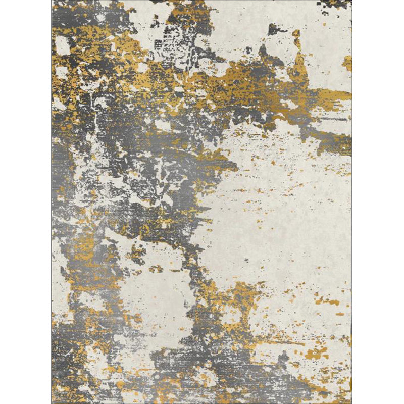 Yellow and gray bedroom rug modern abstract ink painting patterned area rug made of polyester with non-slip backing washable rug | Bowlift