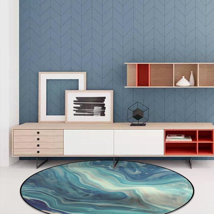 Modern living room rug in blue abstract marble print rug polyester non-slip machine washable rug | Bowlift