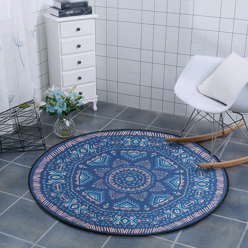 BowLift | Blue Bedroom Carpet Southwest Triangle Line Pattern Carpet Polyester Machine Washable Carpet