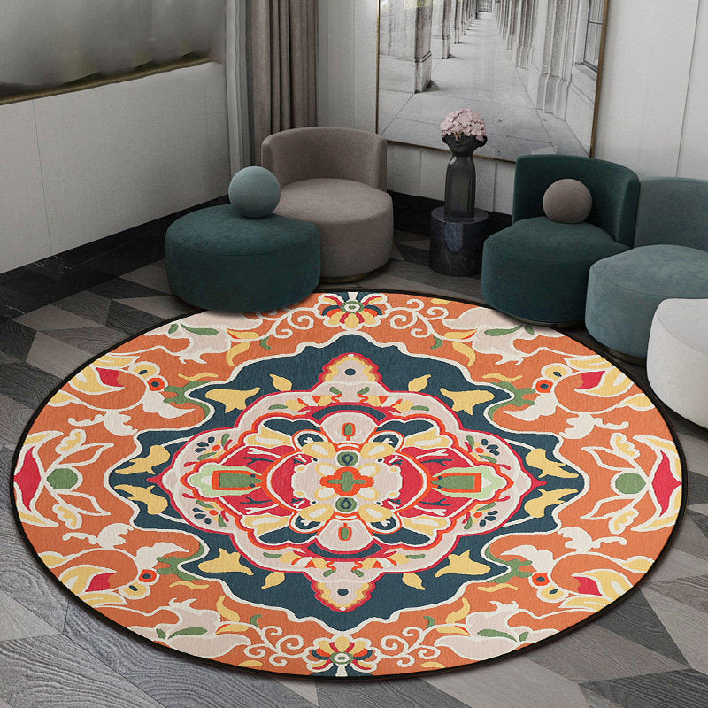 BowLift | Orange Bedroom Rug Moroccan Floral Pattern Area Rug Polyester Pet Friendly Washable Rug