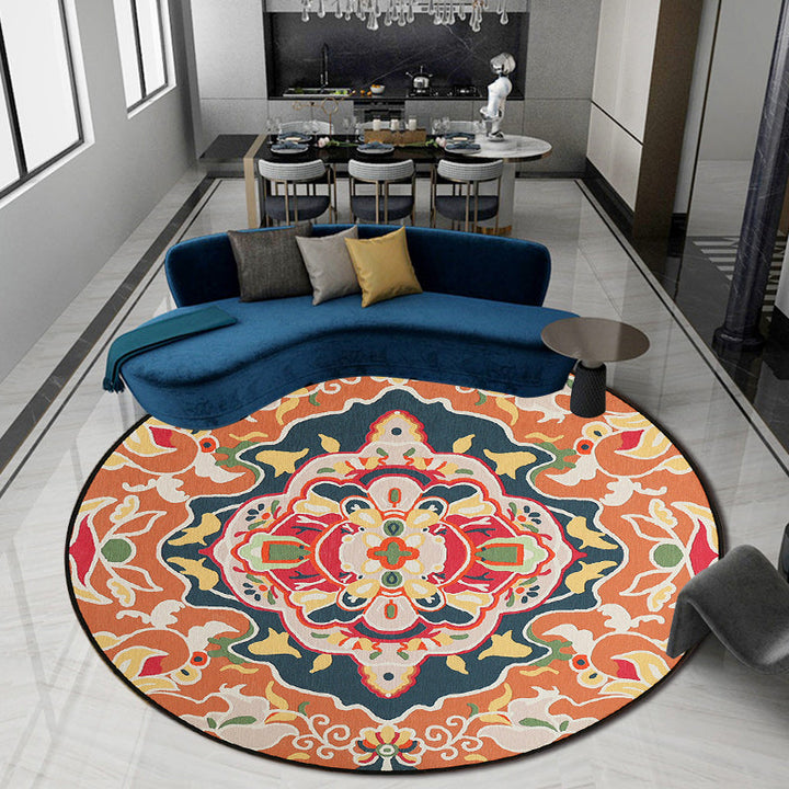 Orange Bedroom Rug Moroccan Floral Pattern Rug Polyester Pet Friendly Washable Rug | Bowlift