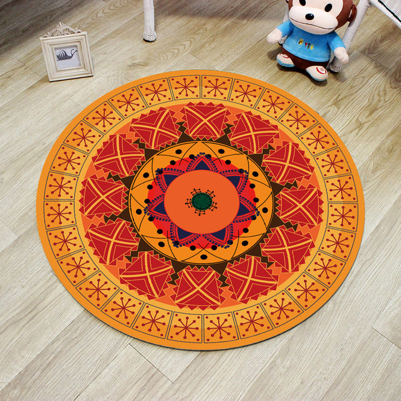 Orange Bedroom Rug Moroccan Floral Lotus Pattern Rug Polyester Machine Washable Stain Resistant Rug | Bowlift