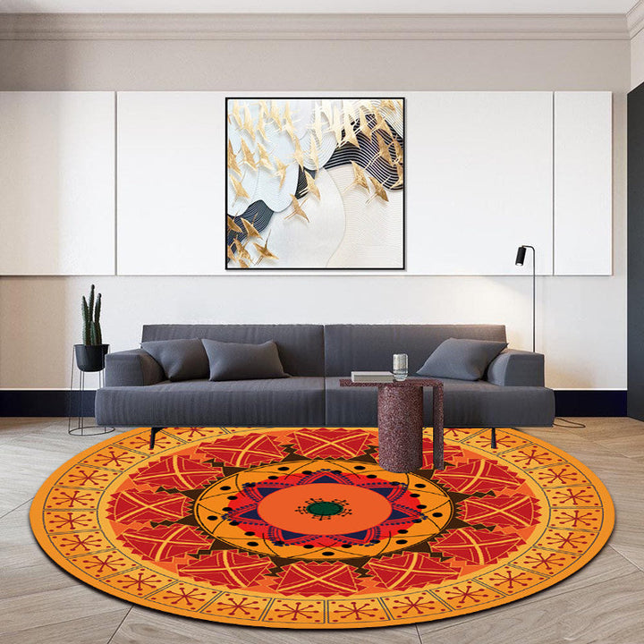 Orange Bedroom Rug Moroccan Floral Lotus Pattern Rug Polyester Machine Washable Stain Resistant Rug | Bowlift