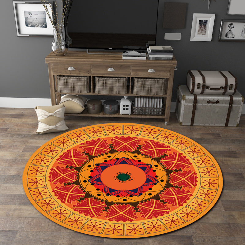 Orange Bedroom Rug Moroccan Floral Lotus Pattern Rug Polyester Machine Washable Stain Resistant Rug | Bowlift