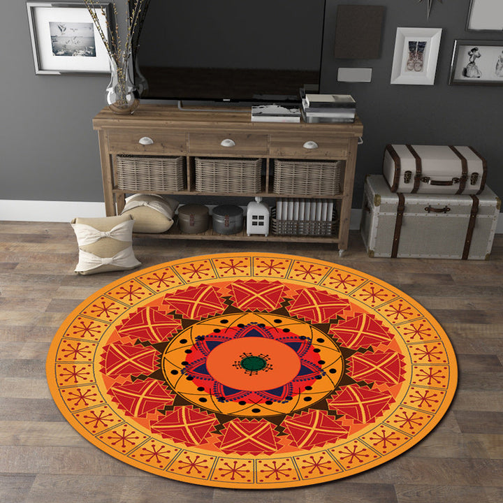 Orange Bedroom Rug Moroccan Floral Lotus Pattern Rug Polyester Machine Washable Stain Resistant Rug | Bowlift