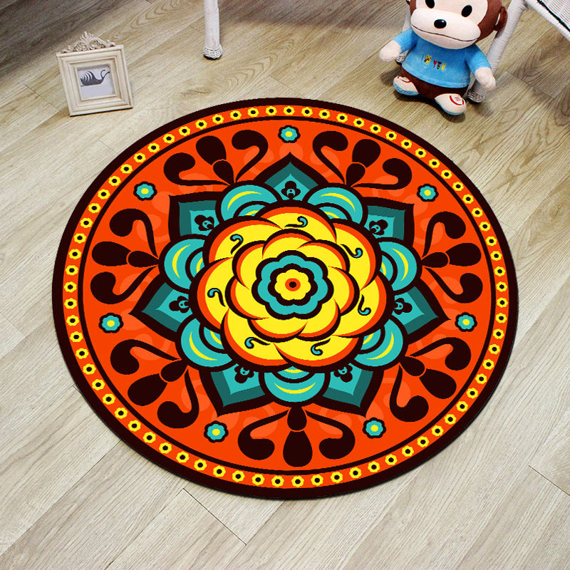 Orange Bedroom Rug Moroccan Floral Lotus Pattern Rug Polyester Machine Washable Stain Resistant Rug | Bowlift
