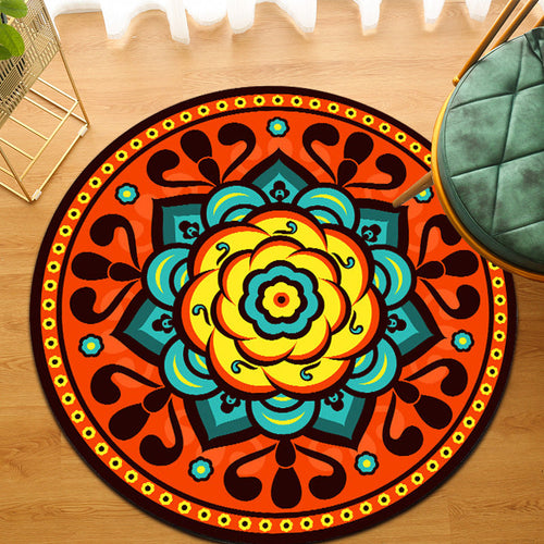Orange Bedroom Rug Moroccan Floral Lotus Pattern Rug Polyester Machine Washable Stain Resistant Rug | Bowlift