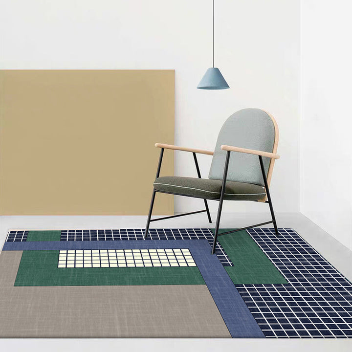 Modern living room rug Colored color box Checked pattern rug Polyester Non-slip backing rug | Bowlift