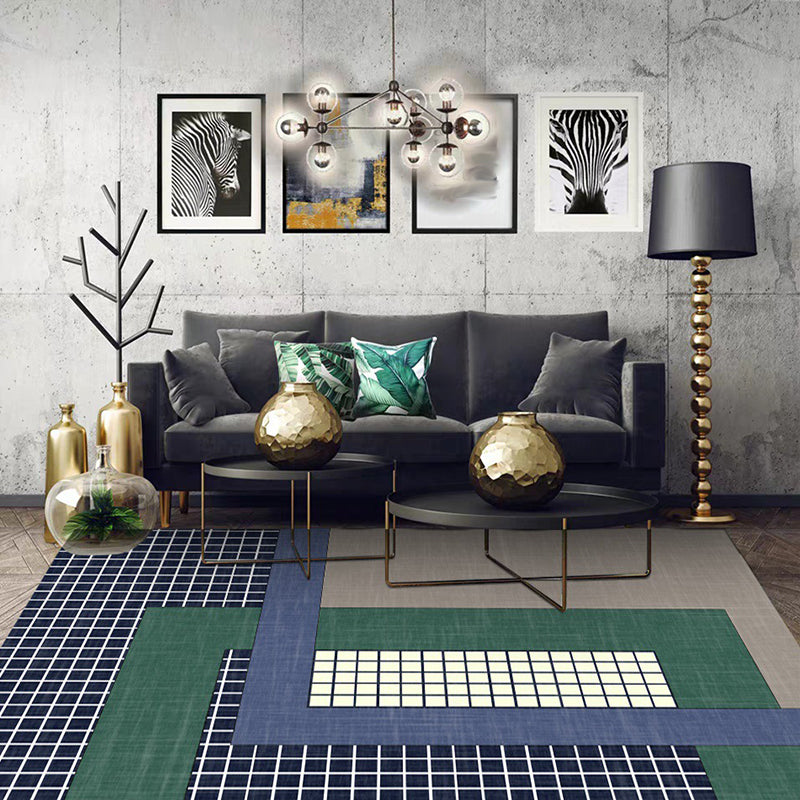 Modern living room rug Colored color box Checked pattern rug Polyester Non-slip backing rug | Bowlift