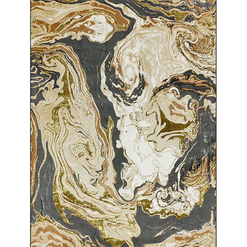 Modern living room rug in gold abstract oil painting print rug polyester washable dirt-repellent rug | Bowlift