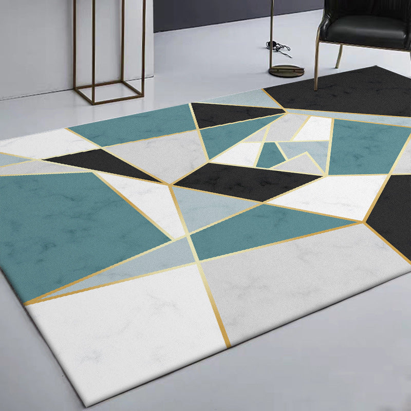 Stylish Color Box Rug Black and Green Simple Rug Polyester Washable Non-Slip Back Rug for the Living Room | Bowlift