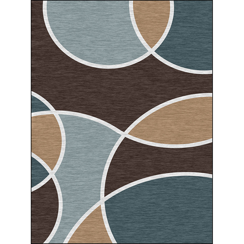 Stylish color-block carpet brown and blue modern carpet polyester washable non-slip backing carpet for the living room | Bowlift