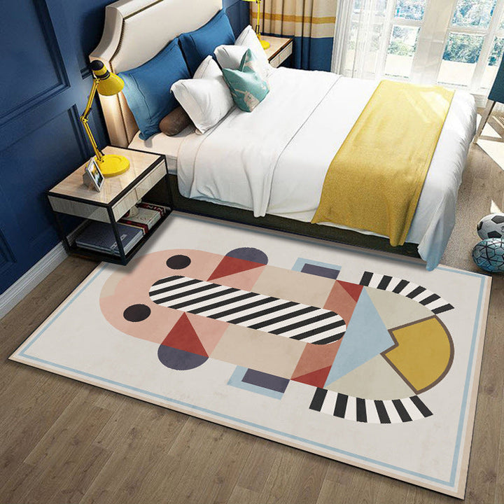 Casual color block striped pattern rug beige and pink polyester rug machine washable non-slip rug for the bedroom | Bowlift