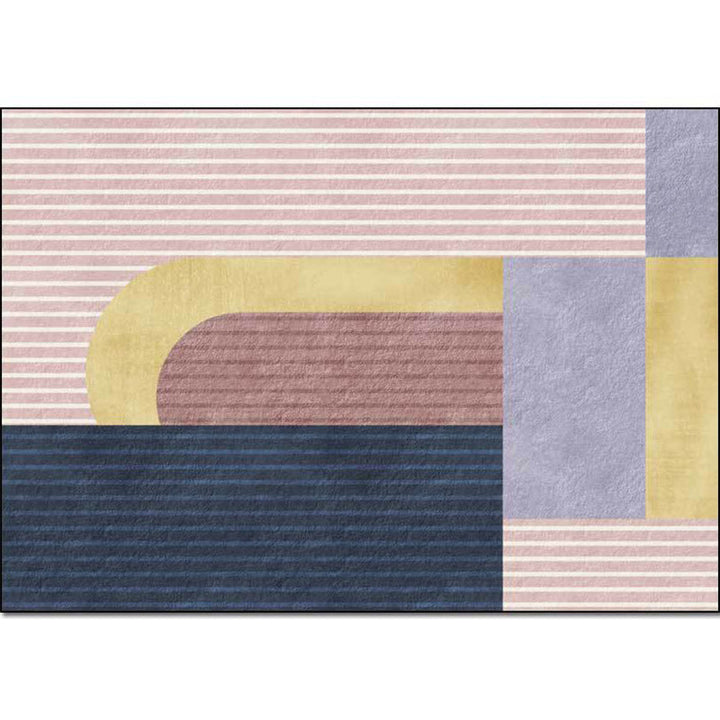 Pink Multicolor Contemporary Rug Polyester Color Block Striped Pattern Rug Machine Washable Non-Slip Rug for the Living Room | Bowlift