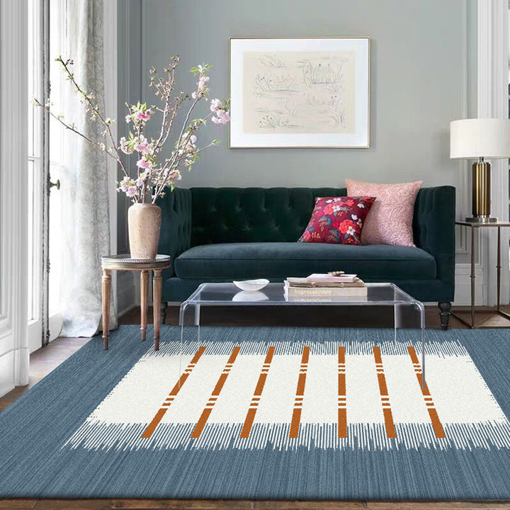 Casual striped rug blue and white polyester rug machine washable non-slip rug for the bedroom | Bowlift