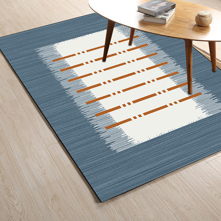Casual striped rug blue and white polyester rug machine washable non-slip rug for the bedroom | Bowlift