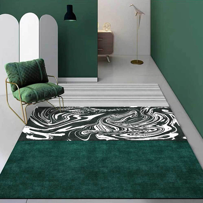 Unique striped watercolor print rug green and white simple rug polyester washable non-slip backing rug for the living room | Bowlift
