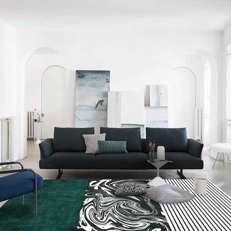 Unique striped watercolor print rug green and white simple rug polyester washable non-slip backing rug for the living room | Bowlift
