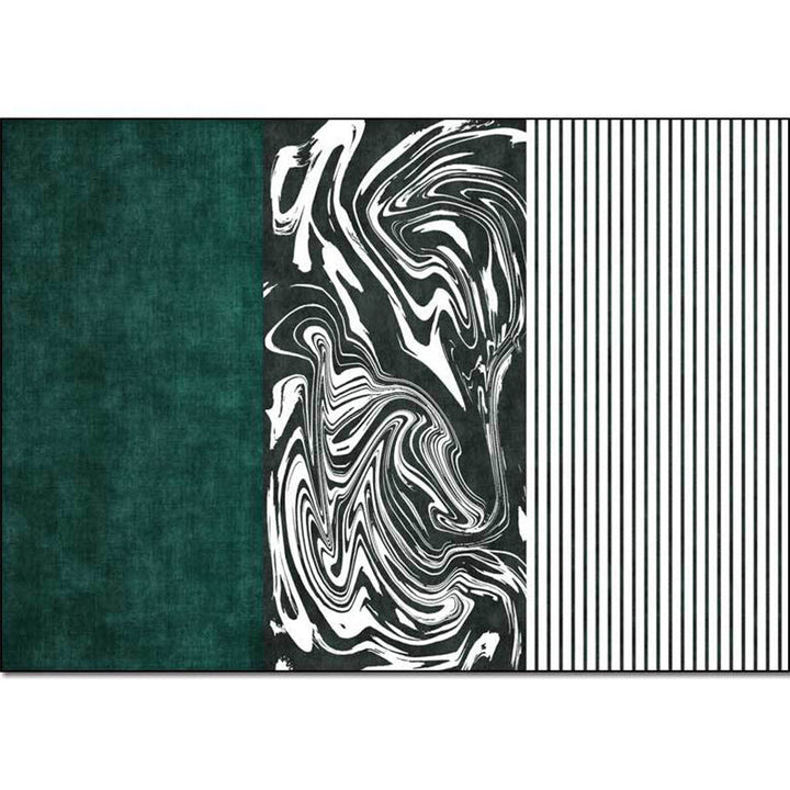 Unique striped watercolor print rug green and white simple rug polyester washable non-slip backing rug for the living room | Bowlift